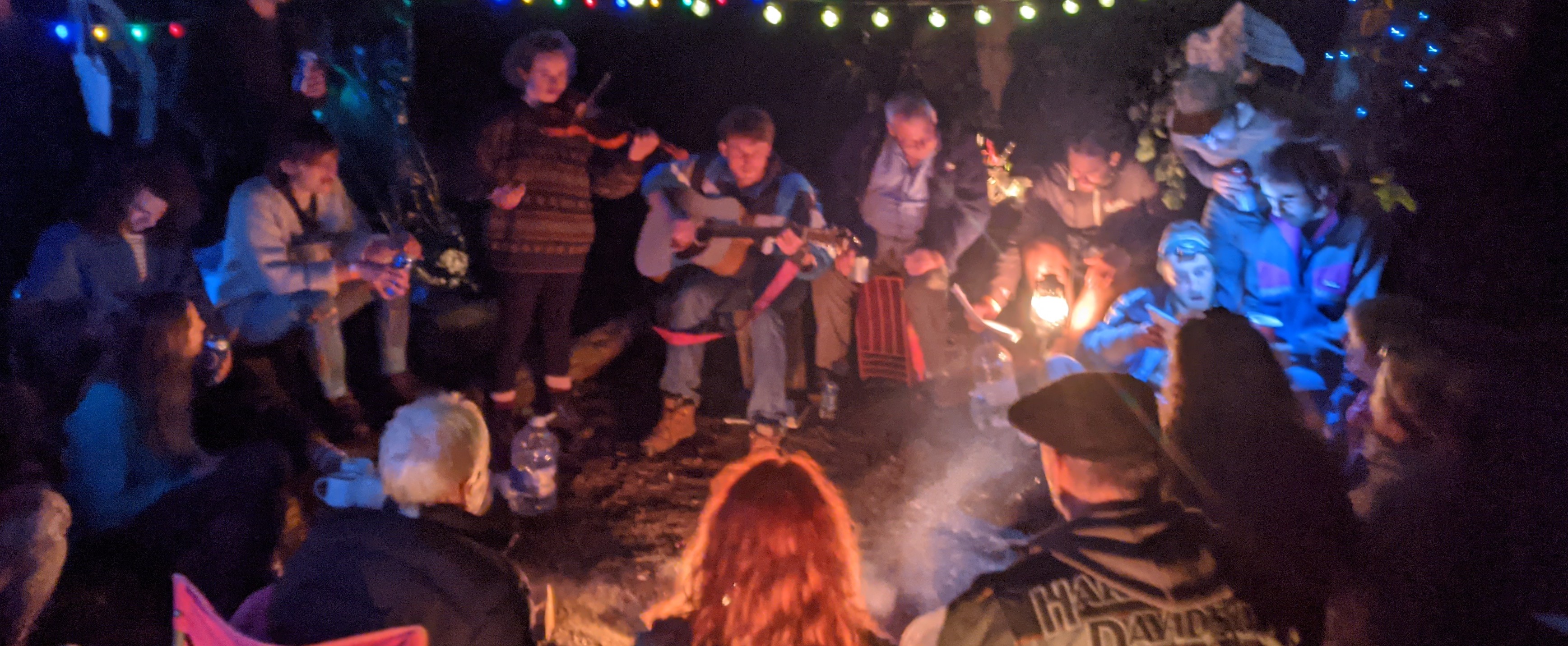 Hippies around a campfire
