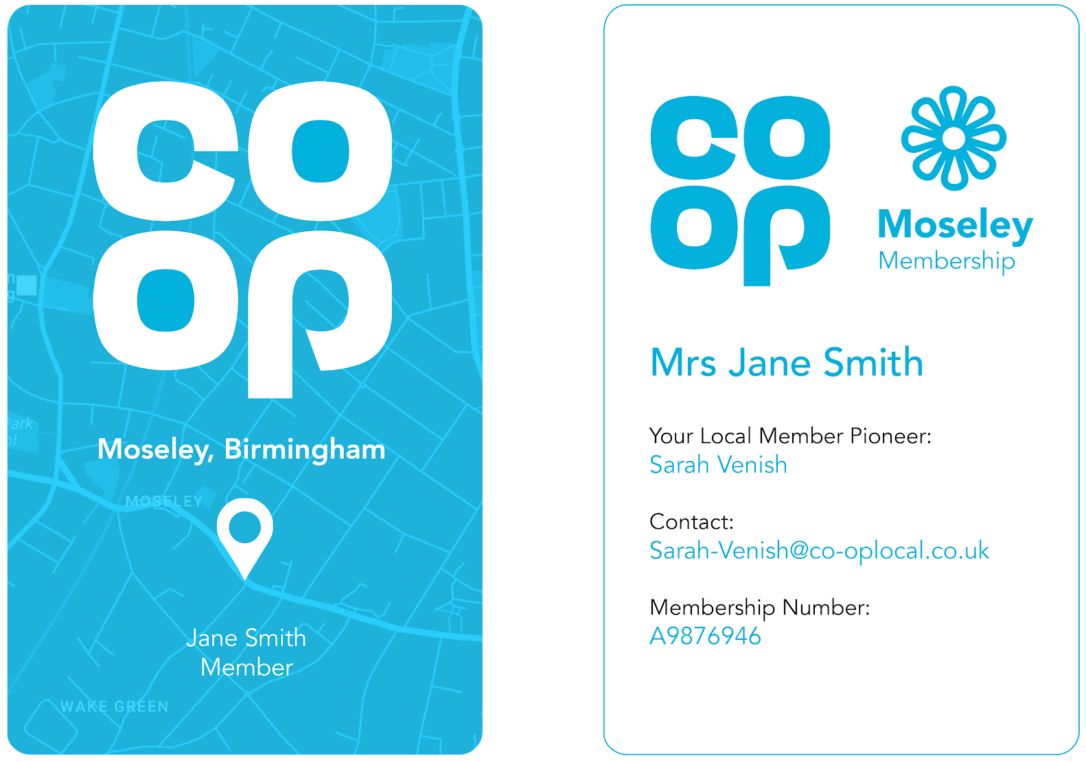 Membership card showing local map and store details